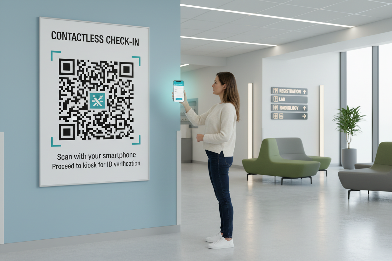 Contactless check-in using QR codes in healthcare with mobile forms and wayfinding