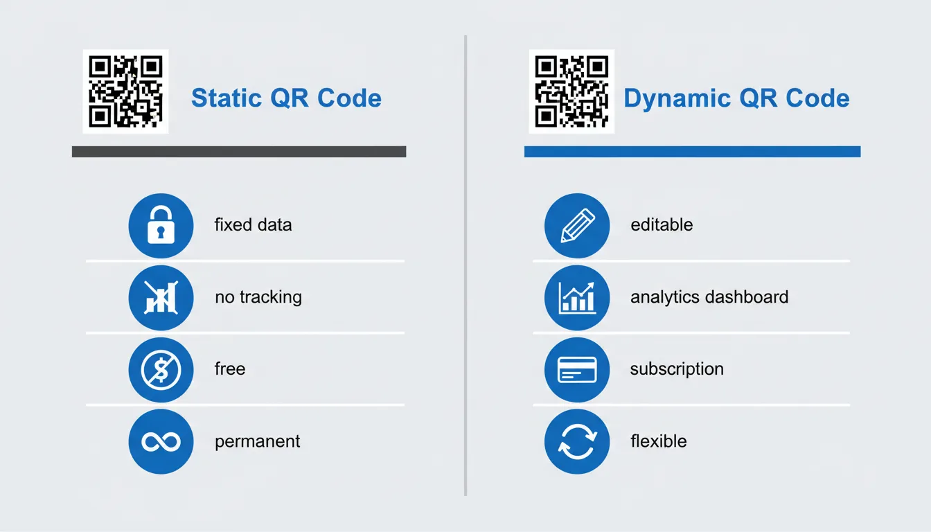 Gráfico comparativo de códigos QR estáticos vs dinámicos mostrando las diferencias clave