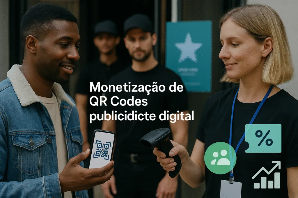 Personal escaneando un código QR en el teléfono de un asistente en un evento para una campaña publicitaria