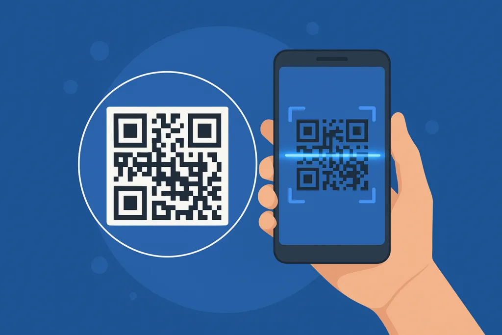 Mano escaneando un código QR con la cámara del smartphone