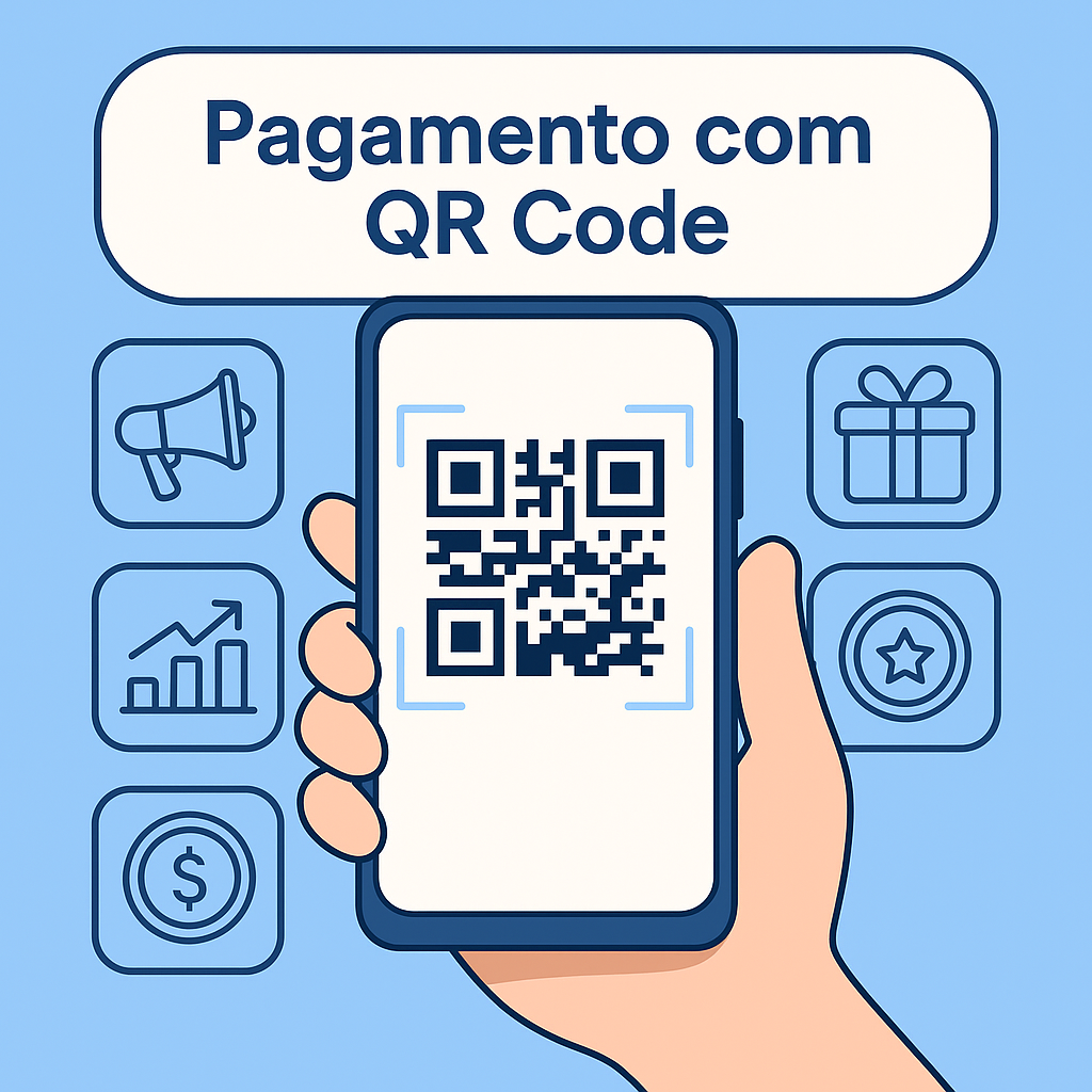 Pagamento com QR Code na prática com smartphone escaneando