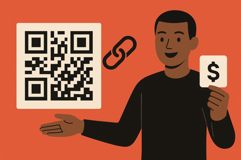 Cliente acessando promoção com QR Code afiliados, conectando engajamento a receita digital.