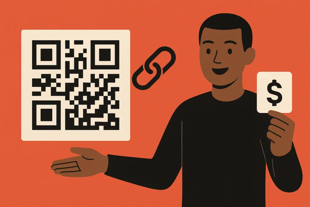 Cliente escaneando QR code afiliados em campanha de marketing digital