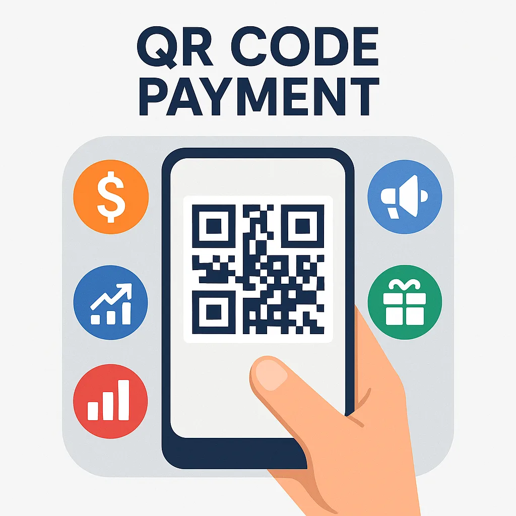 Dispositivos de pago con código QR en un mostrador que permiten transacciones digitales rápidas