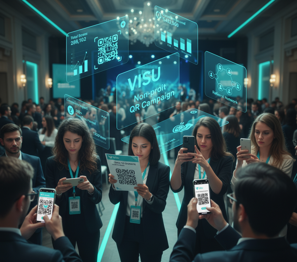 VISU dashboard for nonprofit QR campaigns with scans, donations, and referral analytics