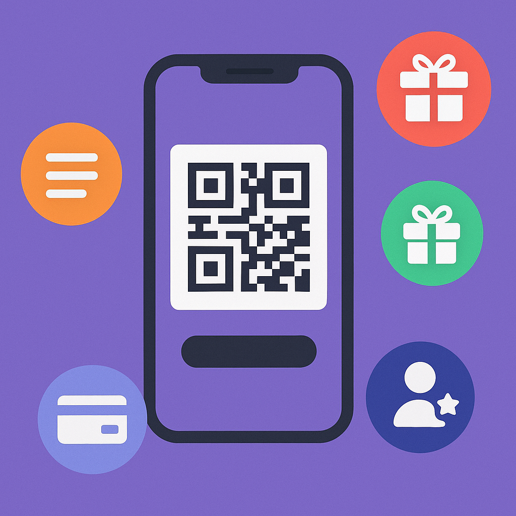 Smartphone exibindo QR Code em plataforma de QR Codes com analytics, recompensas e qr code embalagem.