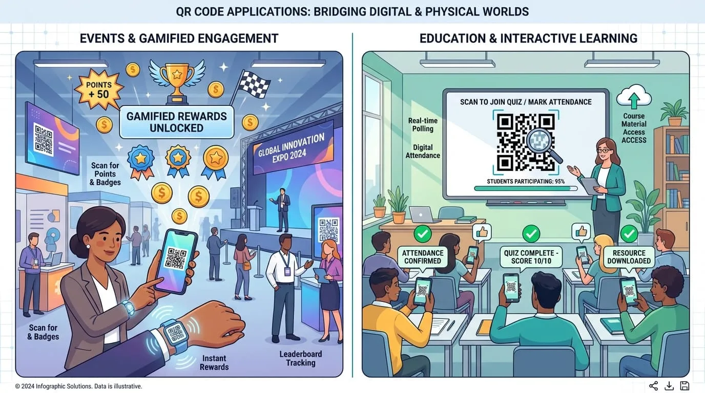 QR code uses in education and events: gamified check-in, automated attendance, and learning trails