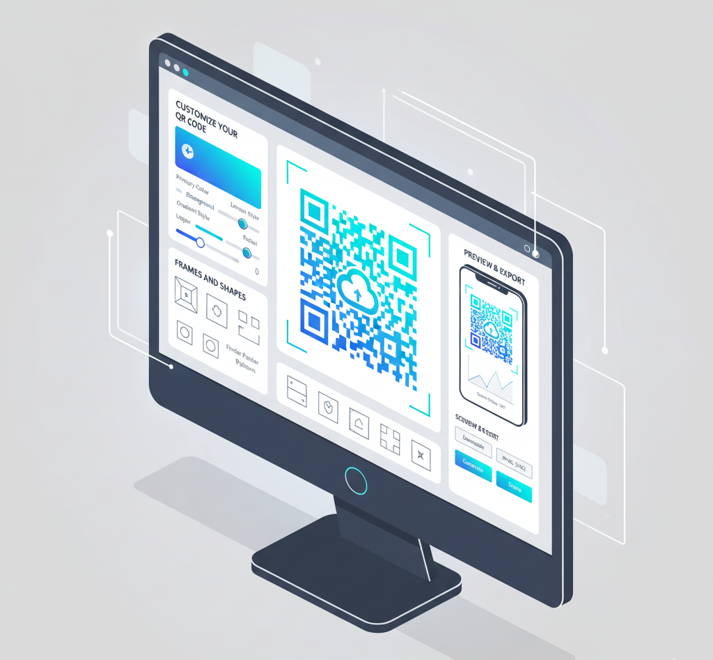 Business professional reviewing QR code generator analytics dashboard