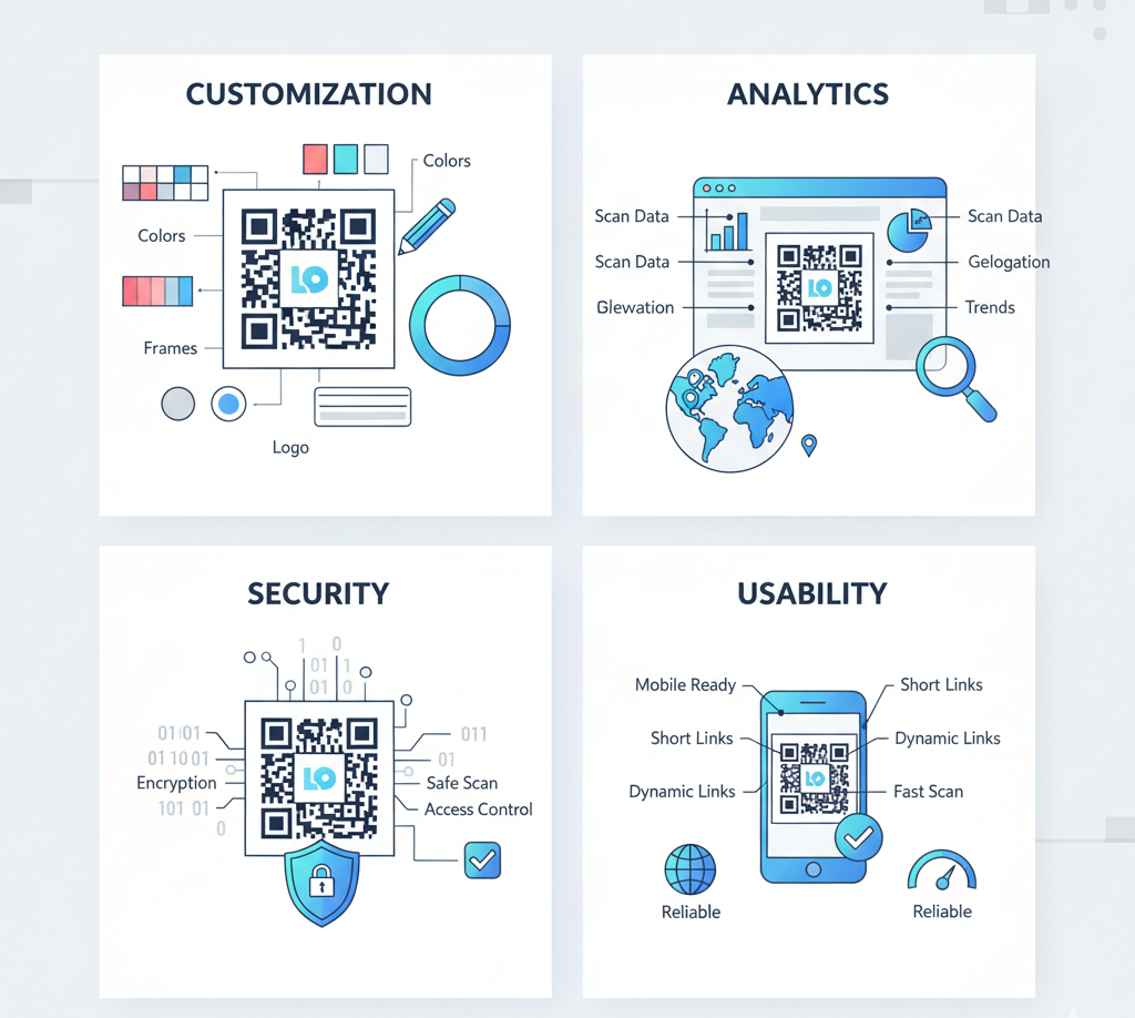 QR code generator software interface with customization options
