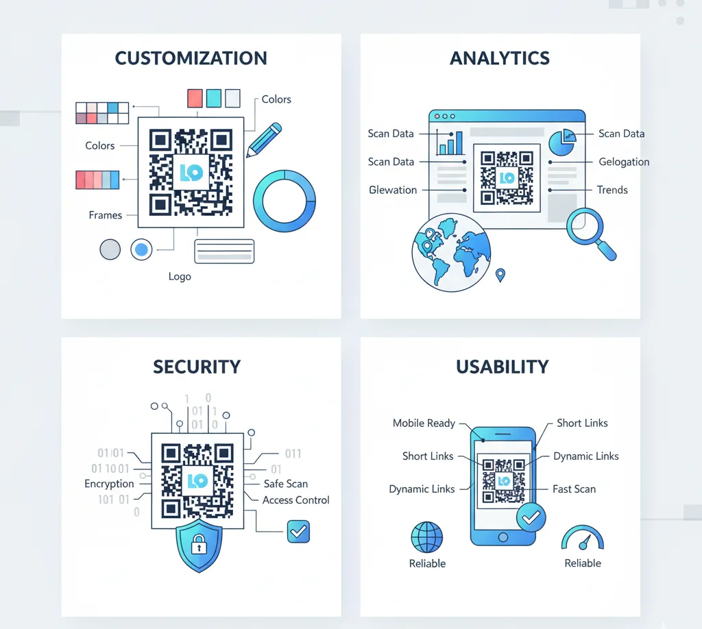 Interfaz de software generador de códigos QR con opciones de personalización