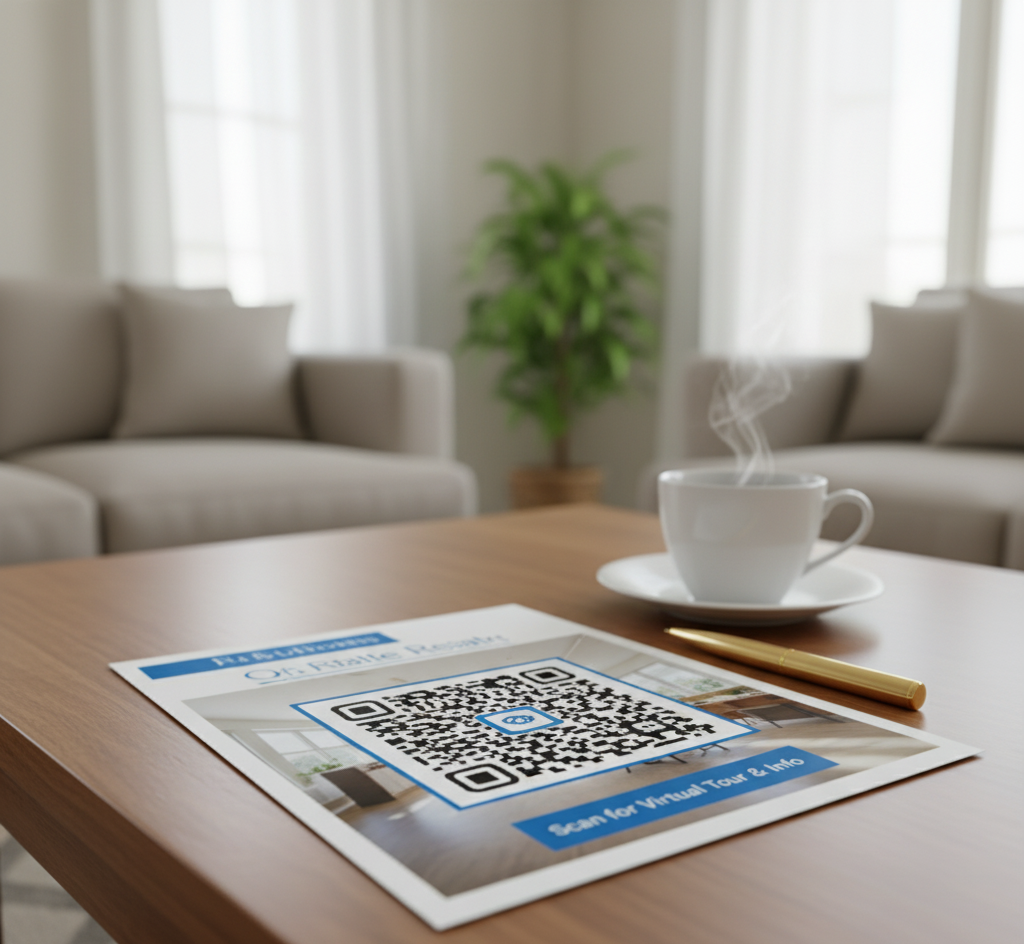 Real estate yard sign with a QR code that opens the full property listing on a buyer’s phone