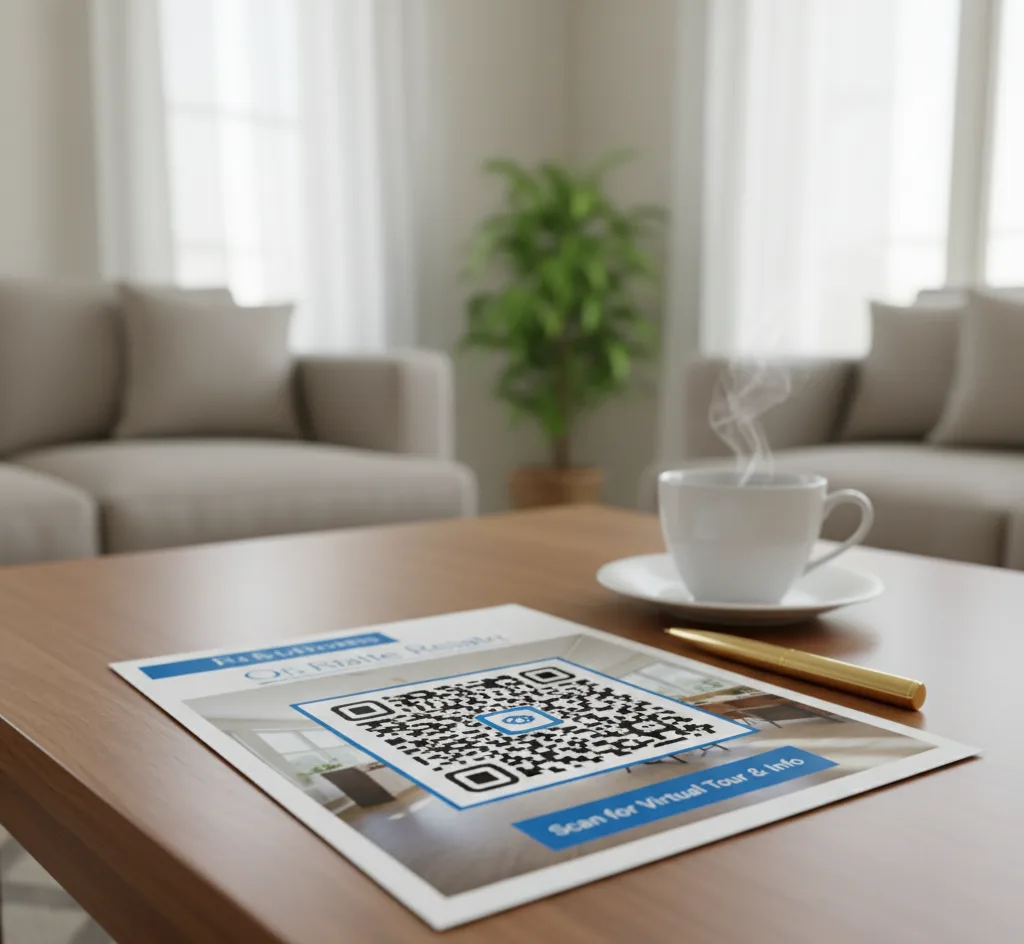 Placa de imóvel à venda com QR Code que abre o anúncio completo no celular do comprador