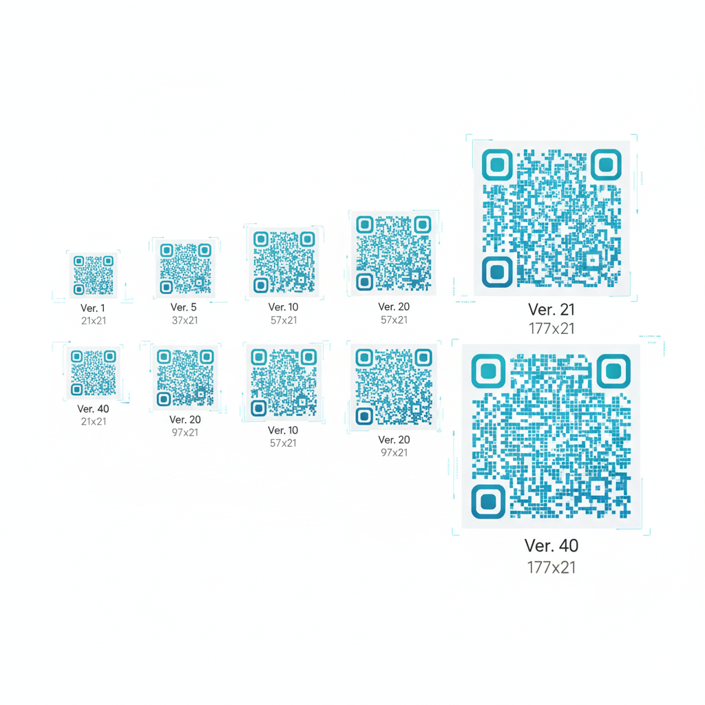 Infographic showing QR code versions from smallest to largest