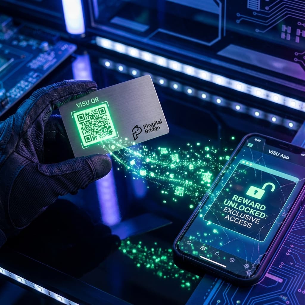 Público em show ao vivo escaneando um QR code gigante no palco