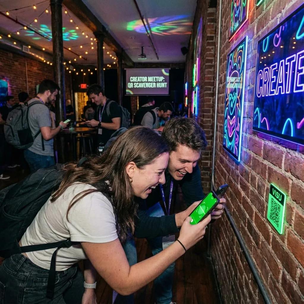 Custom branded creator QR code on offline signage