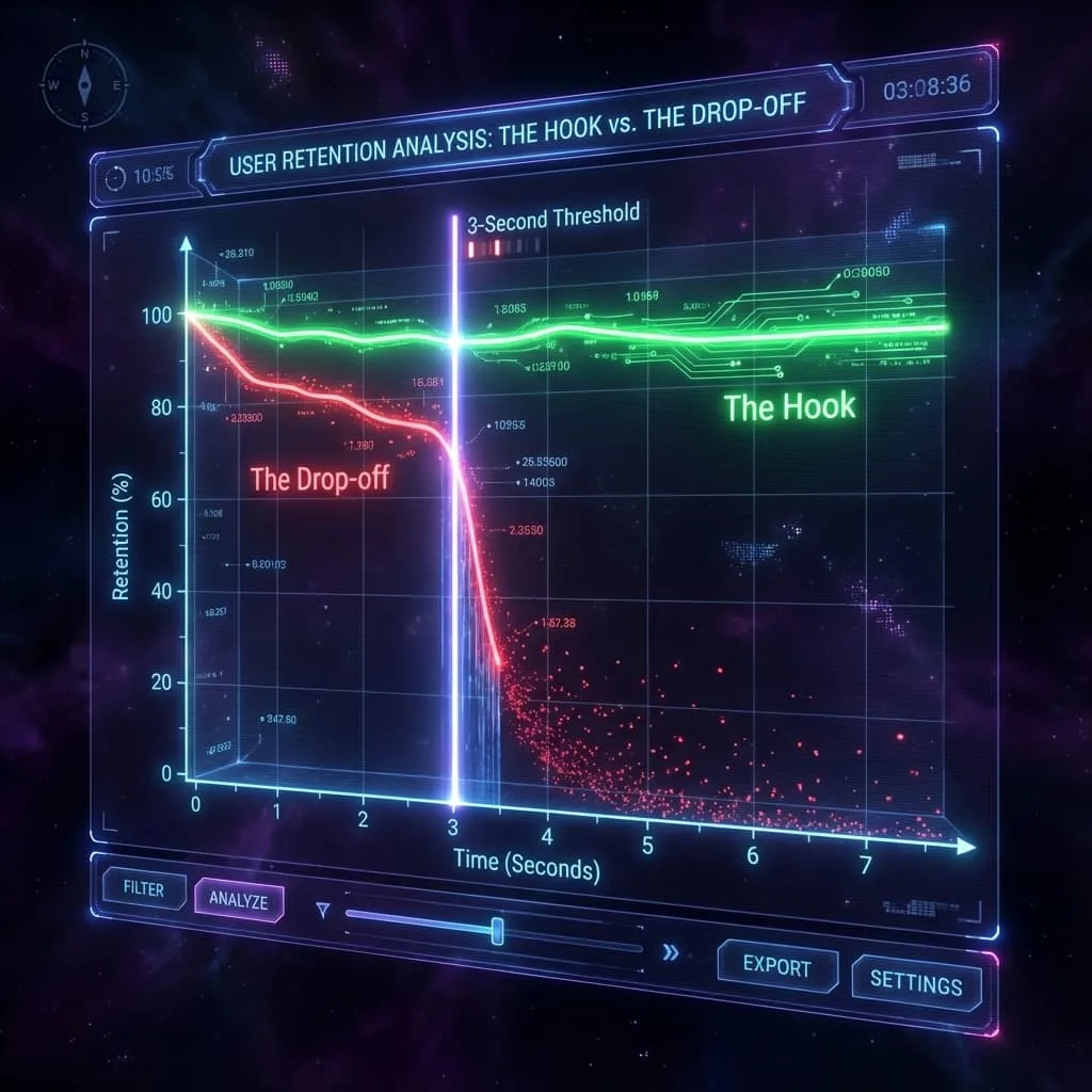 Gráfico de caída de atención comparando contenido genérico vs optimizado