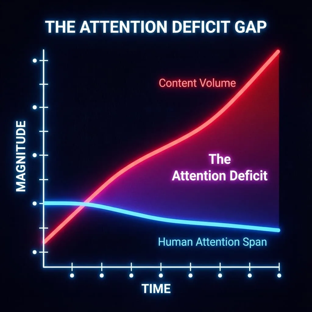 Gráfico mostrando la brecha entre volumen de contenido y capacidad de atención humana