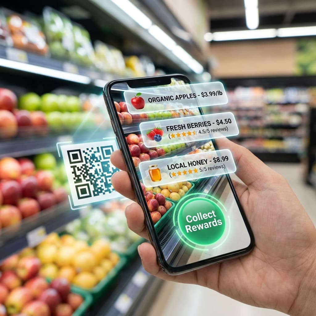 Customer browsing products while using a smartphone inside a store.