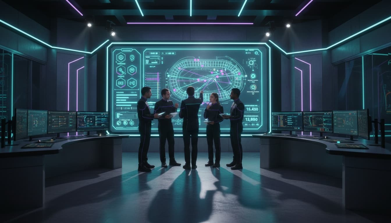 Event team mapping gamified attendee journeys on a digital whiteboard