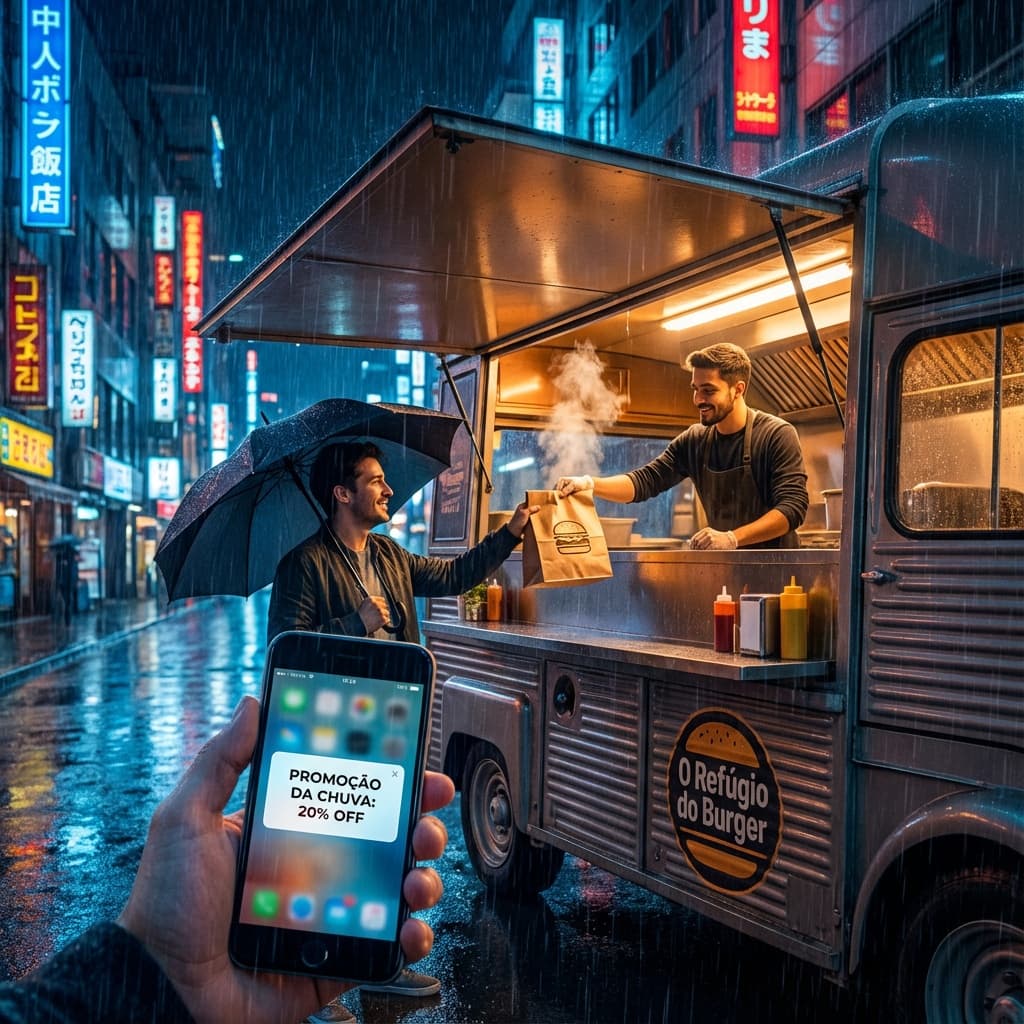 How food trucks and street vendors keep selling on rainy days using QR Codes, their own customer list and push notifications.