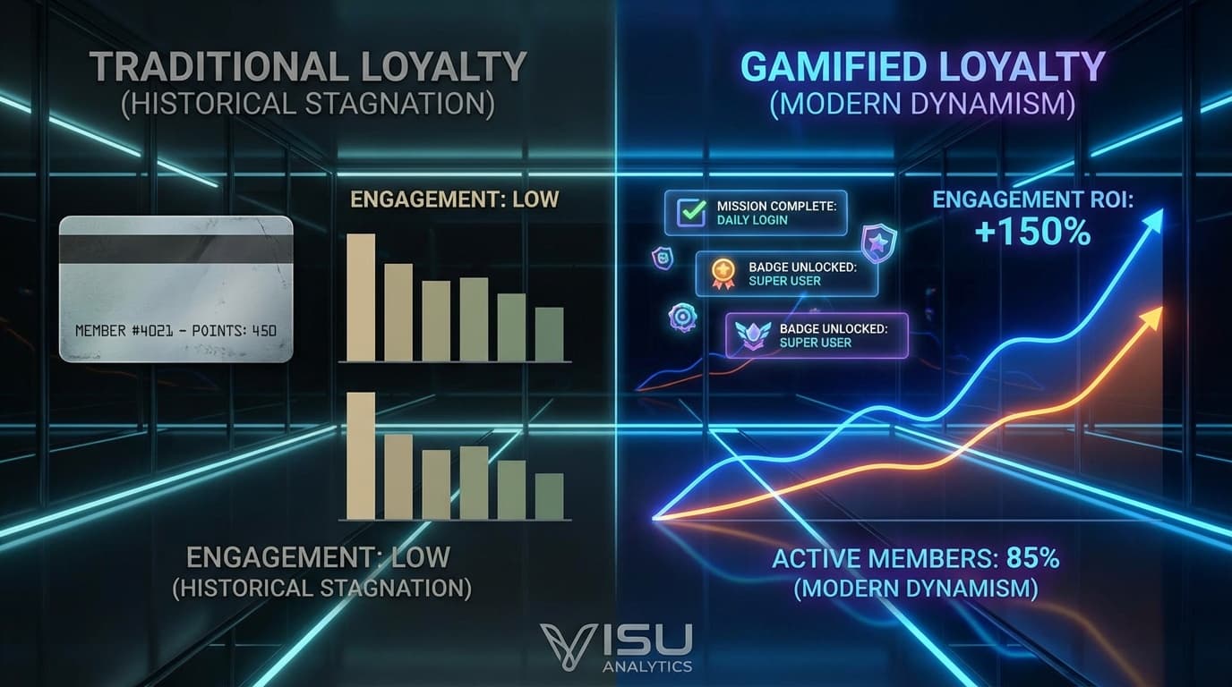 Comparative charts displaying ROI and engagement metrics for gamified versus traditional loyalty programs.