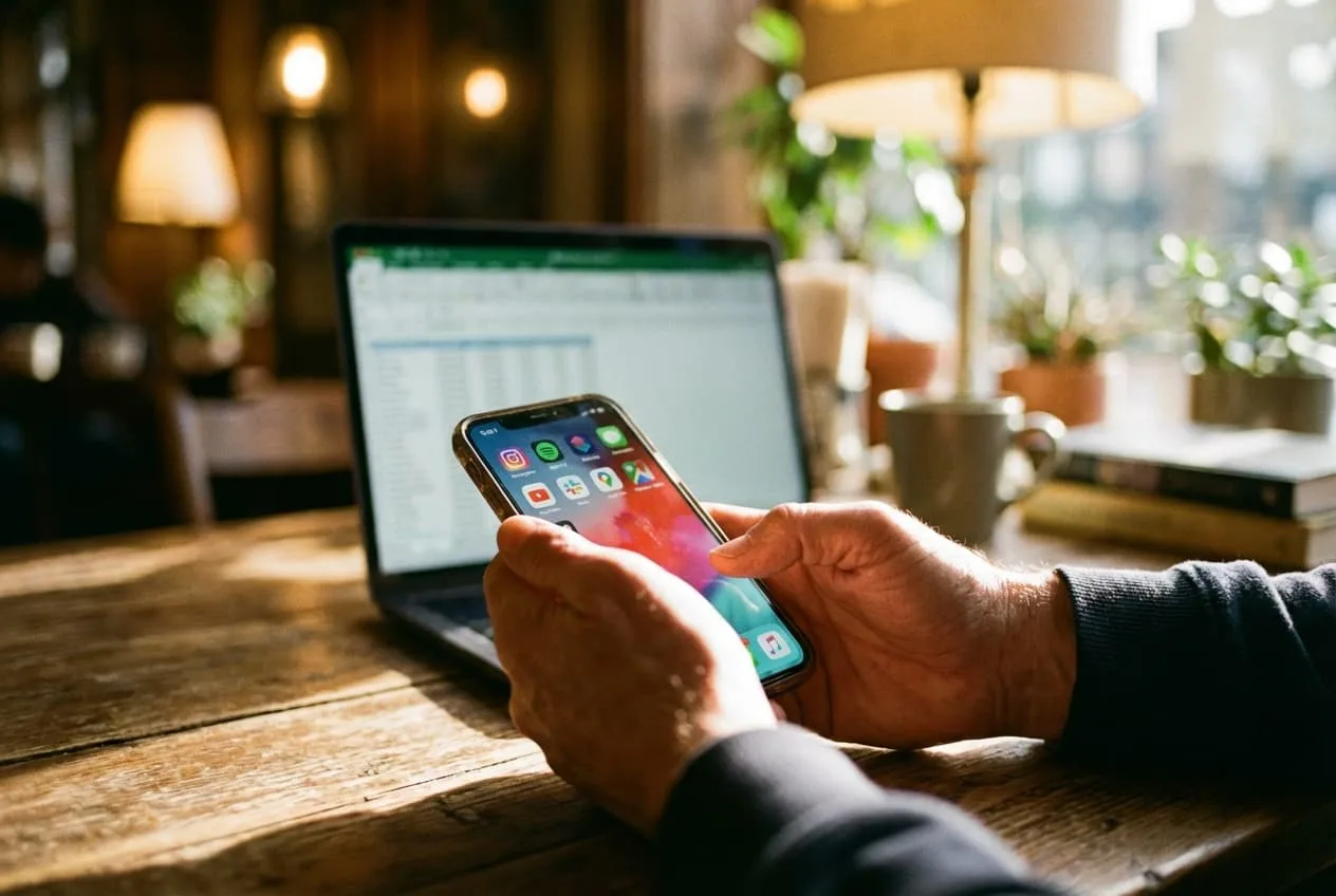 Smartphone mostrando varias apps de recompensas y una pila de monedas