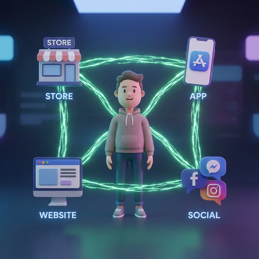 Digital overlay on a physical environment representing offline to online convergence