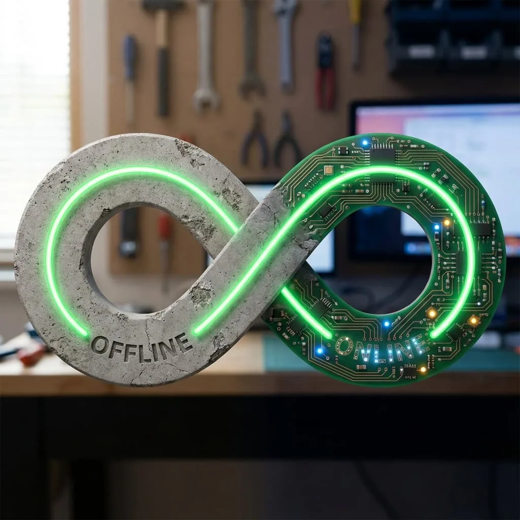 Loop diagram showing offline to online and back again.