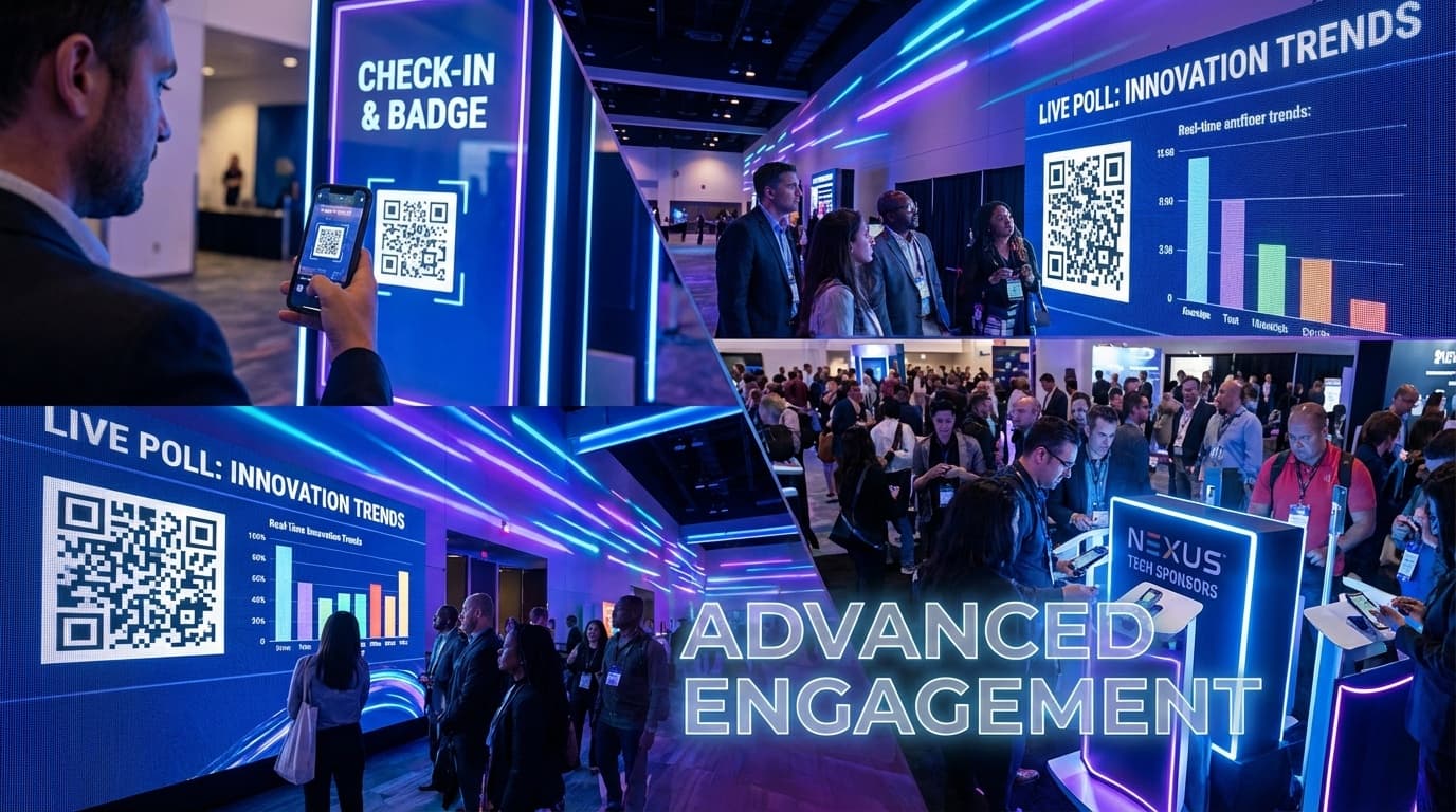 Attendees scanning different QR codes for check in, sessions and sponsor activations at an event