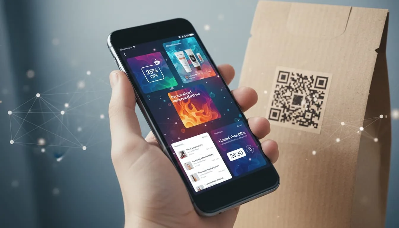Smartphone scanning an AI-powered QR code showing personalized content on screen