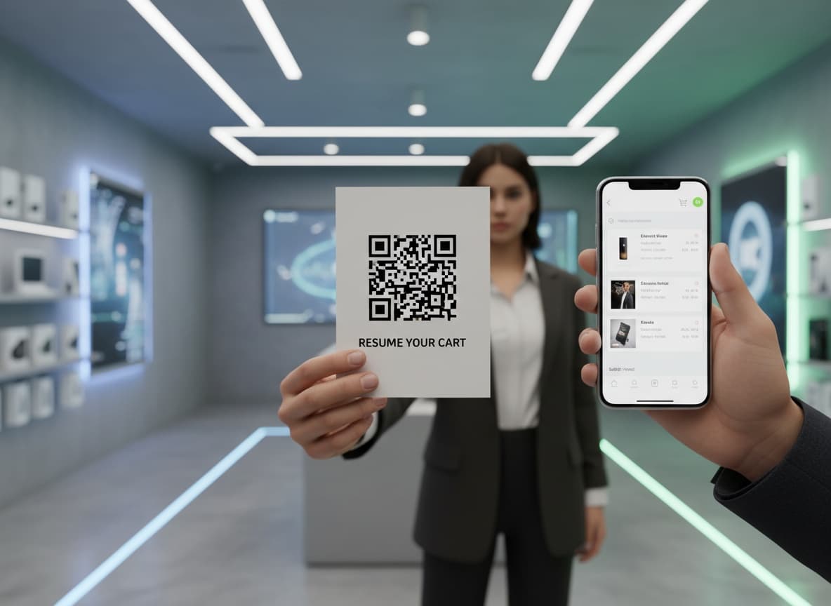 Customer scanning a QR code to reopen their abandoned cart on a mobile phone