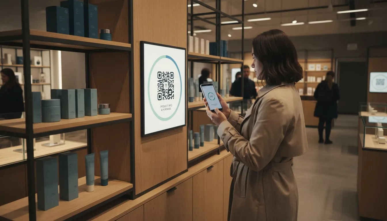 Cliente escaneando un código QR para acceder a información adicional de producto dentro de una tienda