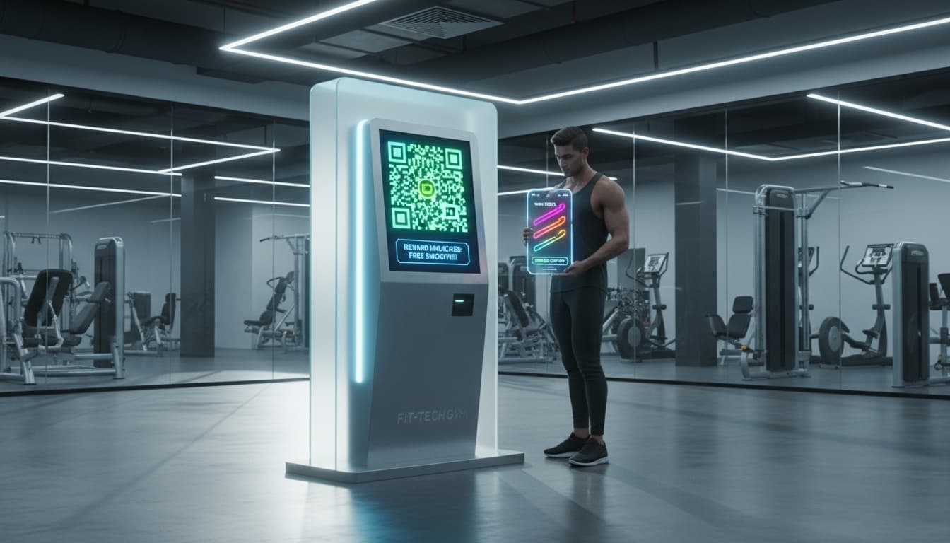 gym member viewing streaks and rewards after scanning qr code at check in kiosk