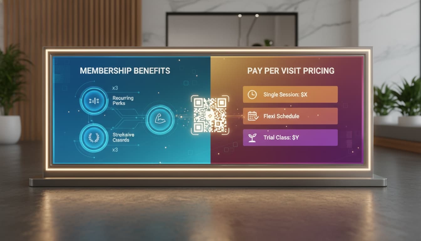 client choosing between membership and pay per visit options through qr menu