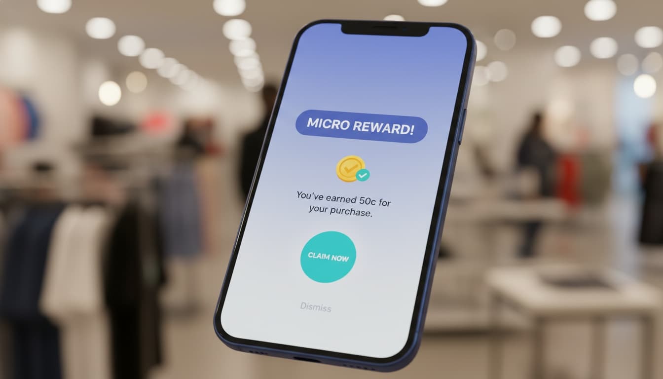 Customer receiving a micro reward notification on their phone after completing an in store action