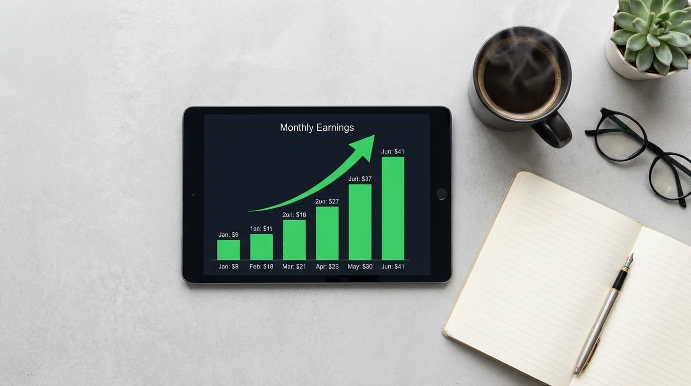 Chart showing monthly earnings growth on VISU