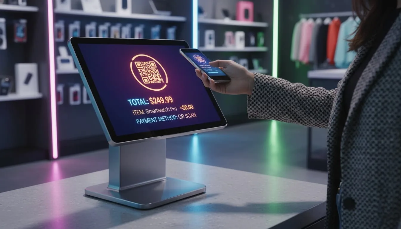 Customer using a QR code at checkout to link their purchase to a profile