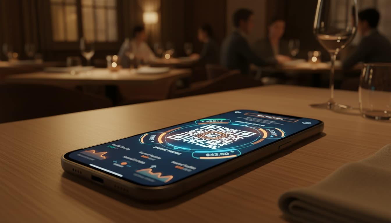 Digital QR code menu on a smartphone showing dynamic restaurant offers