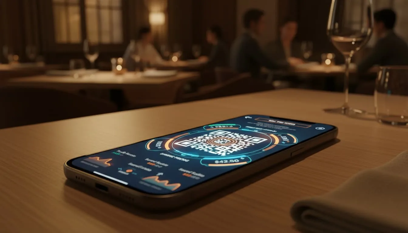 Menú digital QR en un smartphone mostrando ofertas dinámicas de restaurante