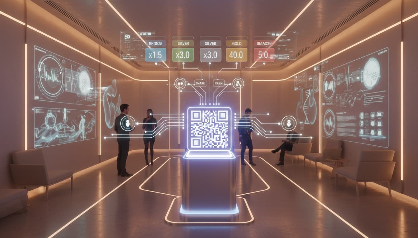 holographic referral multiplier rewards displayed after qr scan