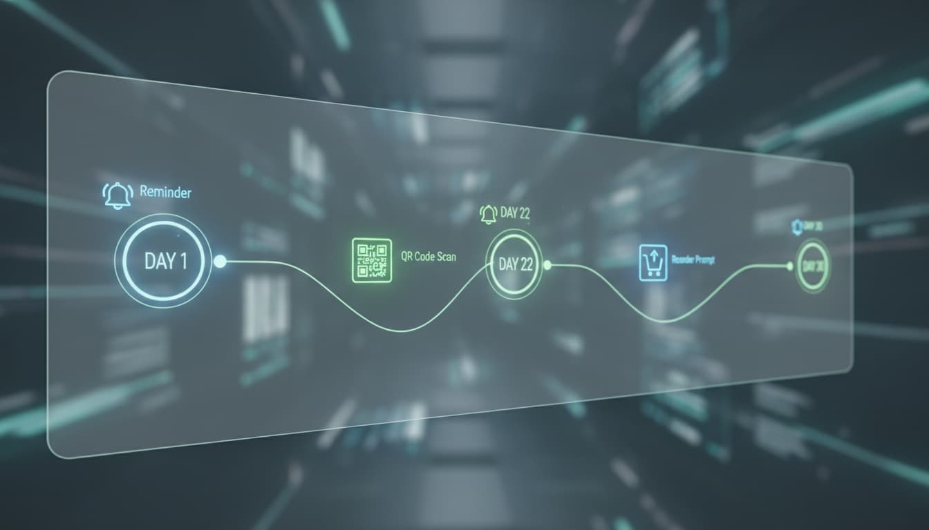 Timeline showing when customers receive reminders and reorder suggestions based on product usage cycles