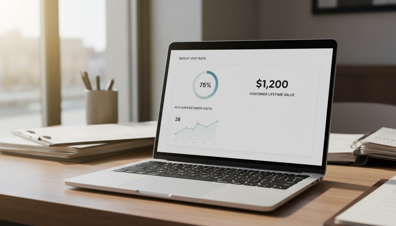 Restaurant dashboard showing repeat-visit rate, visit frequency and customer lifetime value metrics