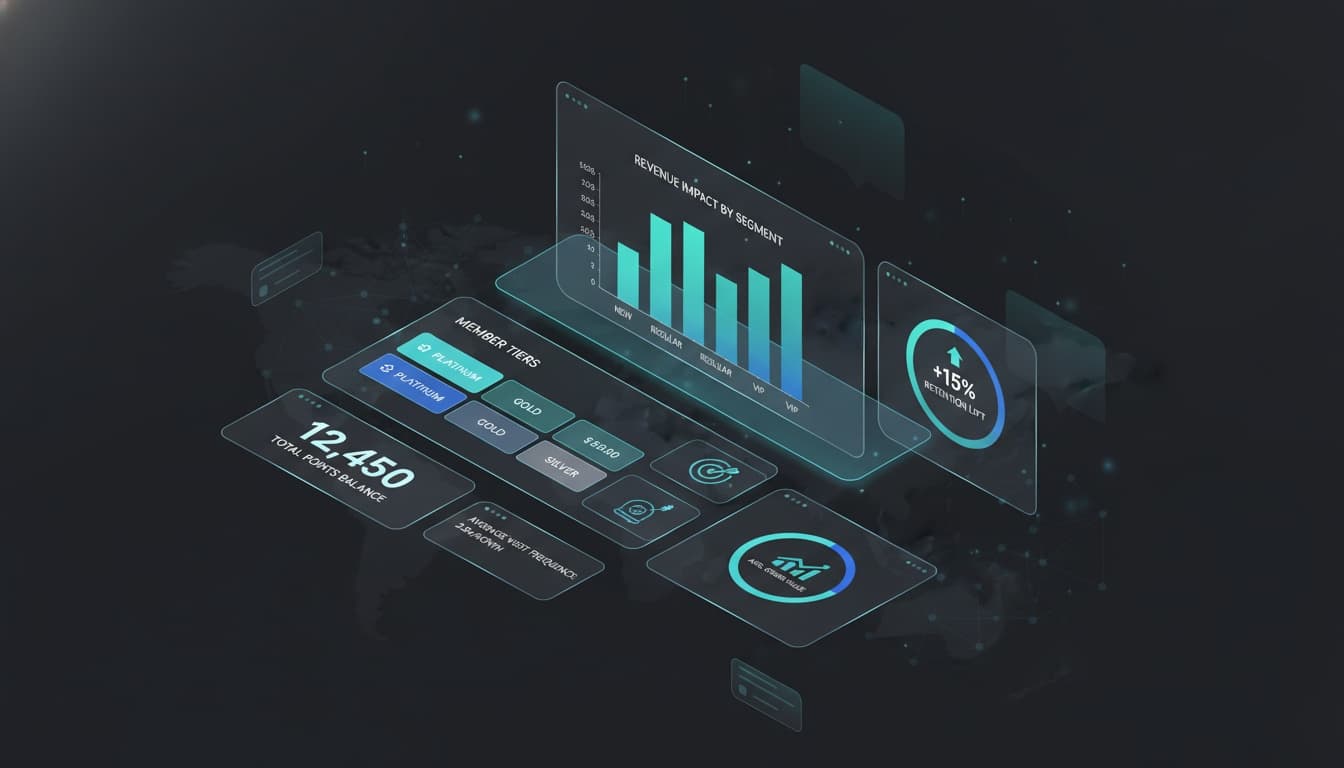 Retail loyalty program dashboard showing member tiers, points balances, and revenue impact
