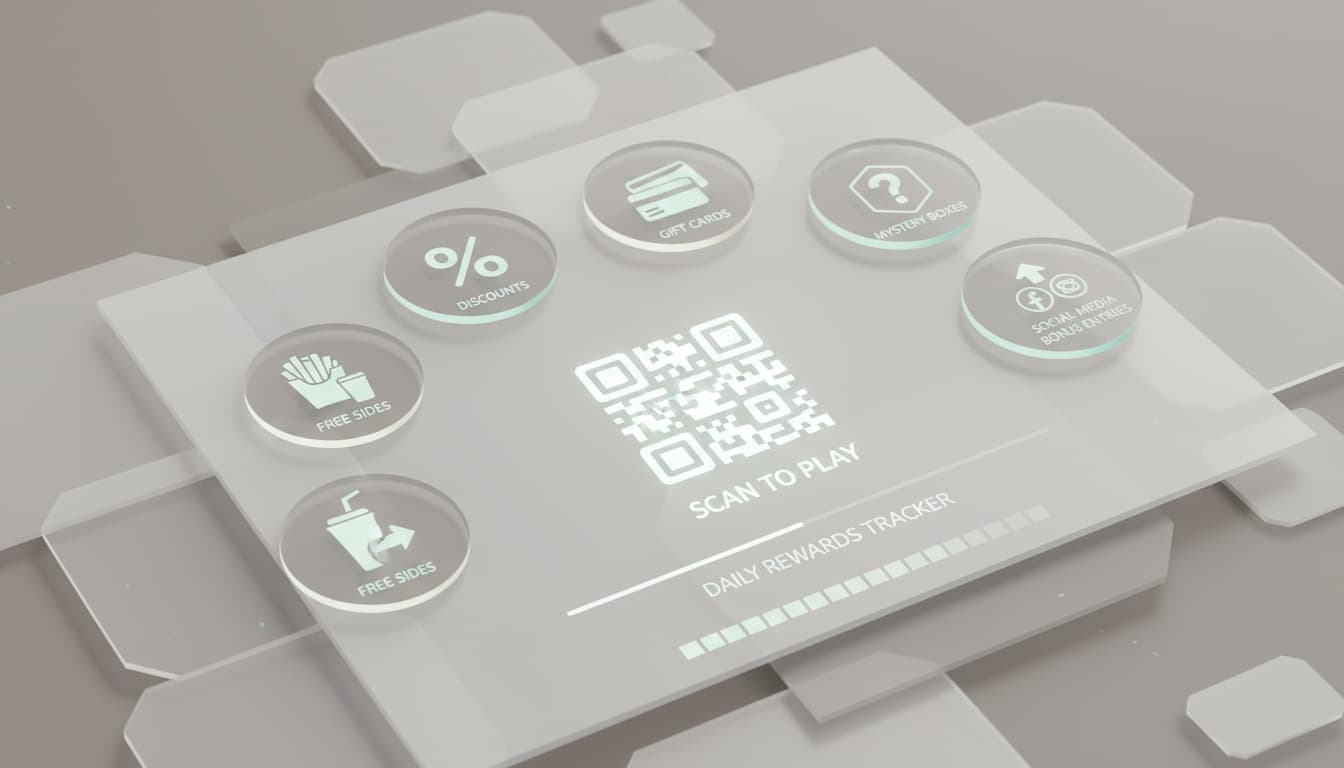 Restaurant Scan and Win prize concepts including coupons, free sides, and gift cards