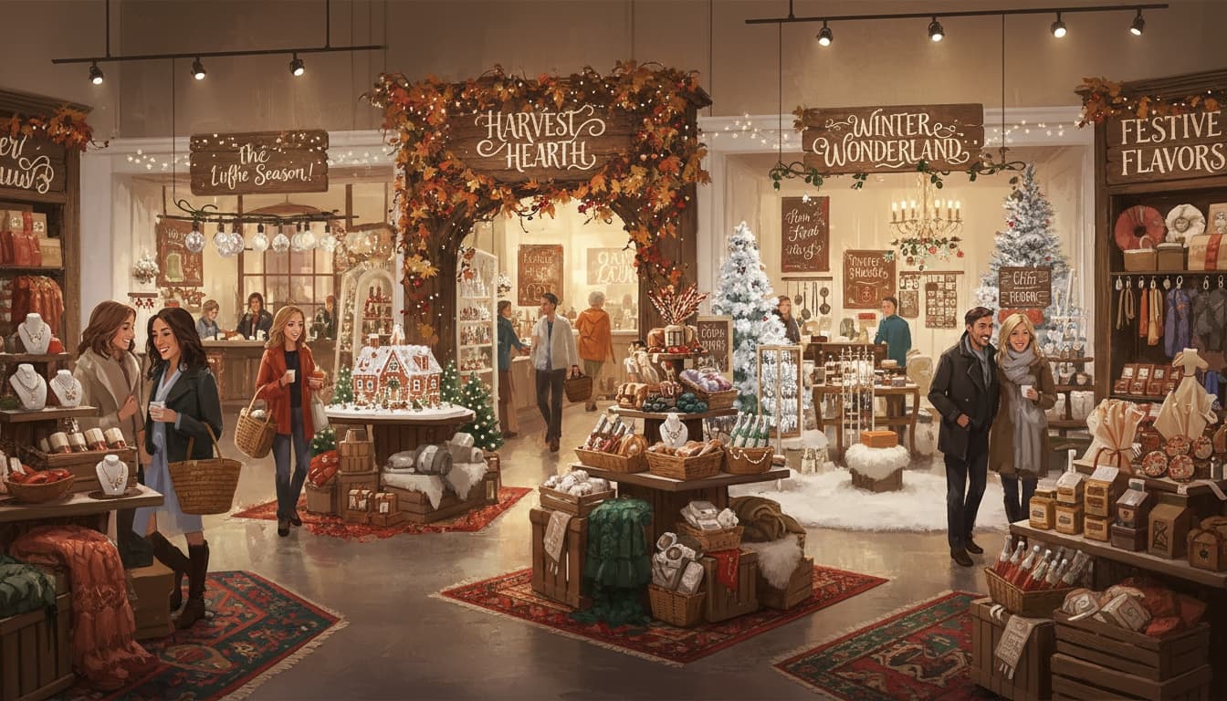Seasonal retail promotion area with themed decor and curated products