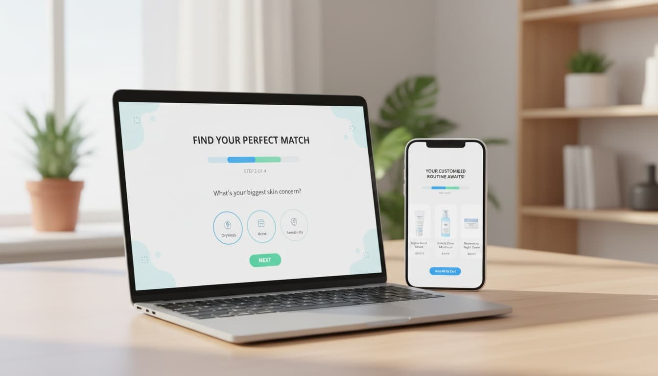 Shopify product quiz interface recommending items based on customer answers
