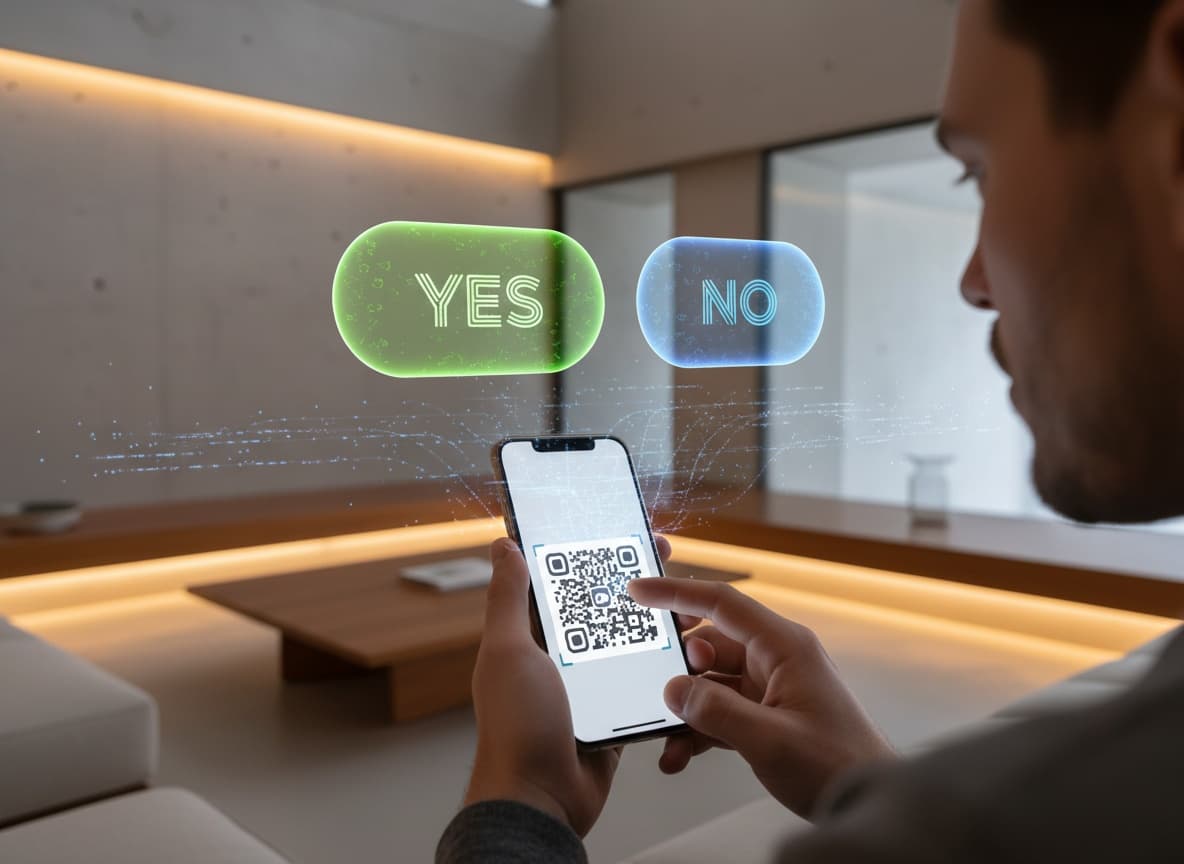 client browsing small-step qr guided options before choosing upgrade