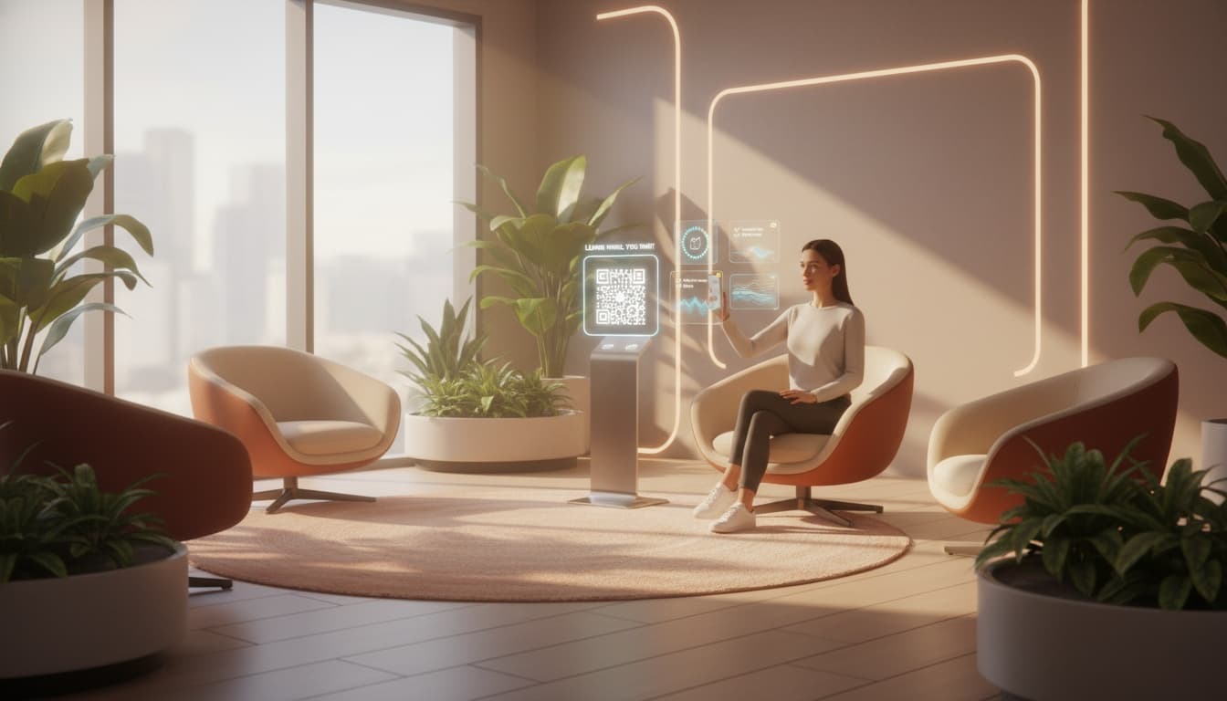 patient scanning qr code in waiting room to access educational distraction content