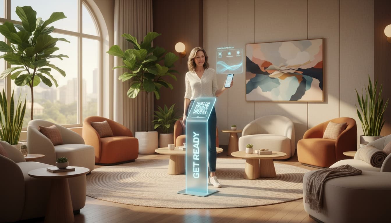 waiting room patient scanning interactive qr to access pre service content