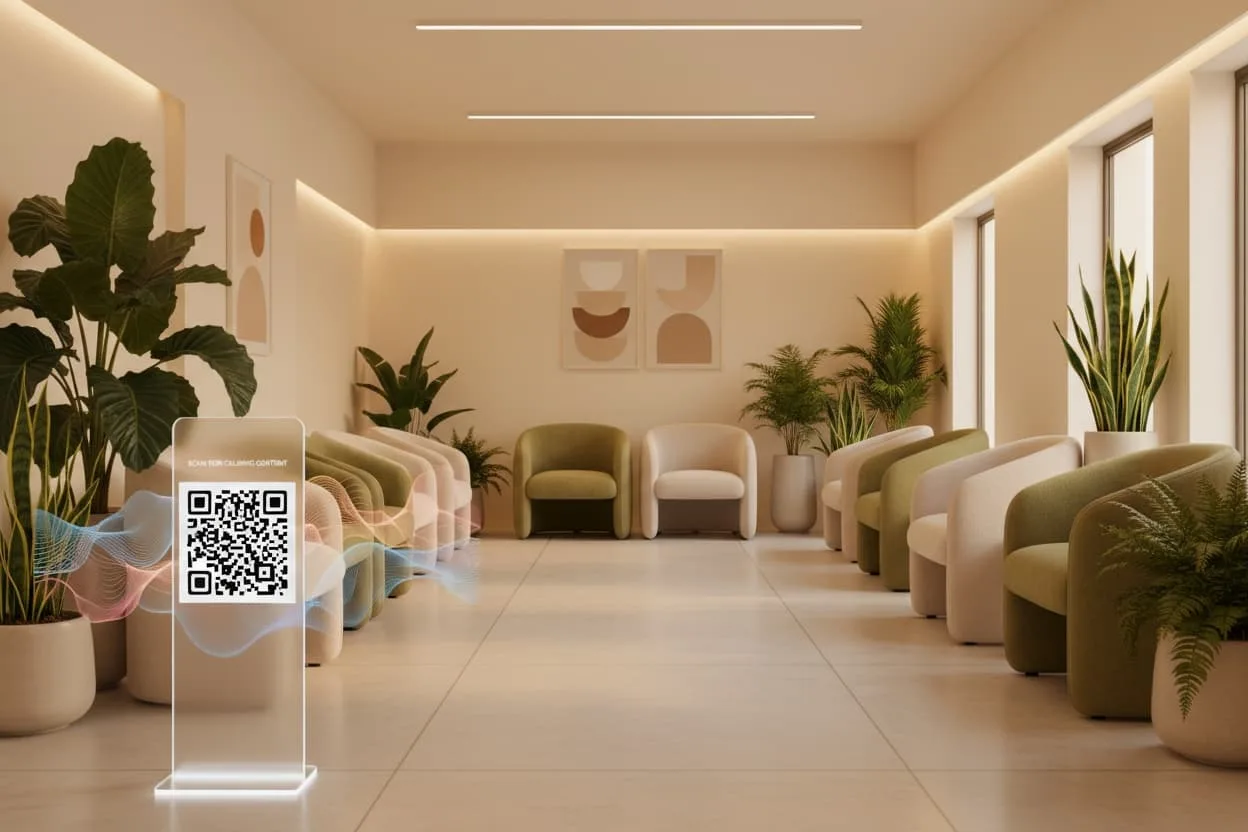 paciente relajado en sala de espera con diseño calmante para reducir la espera percibida